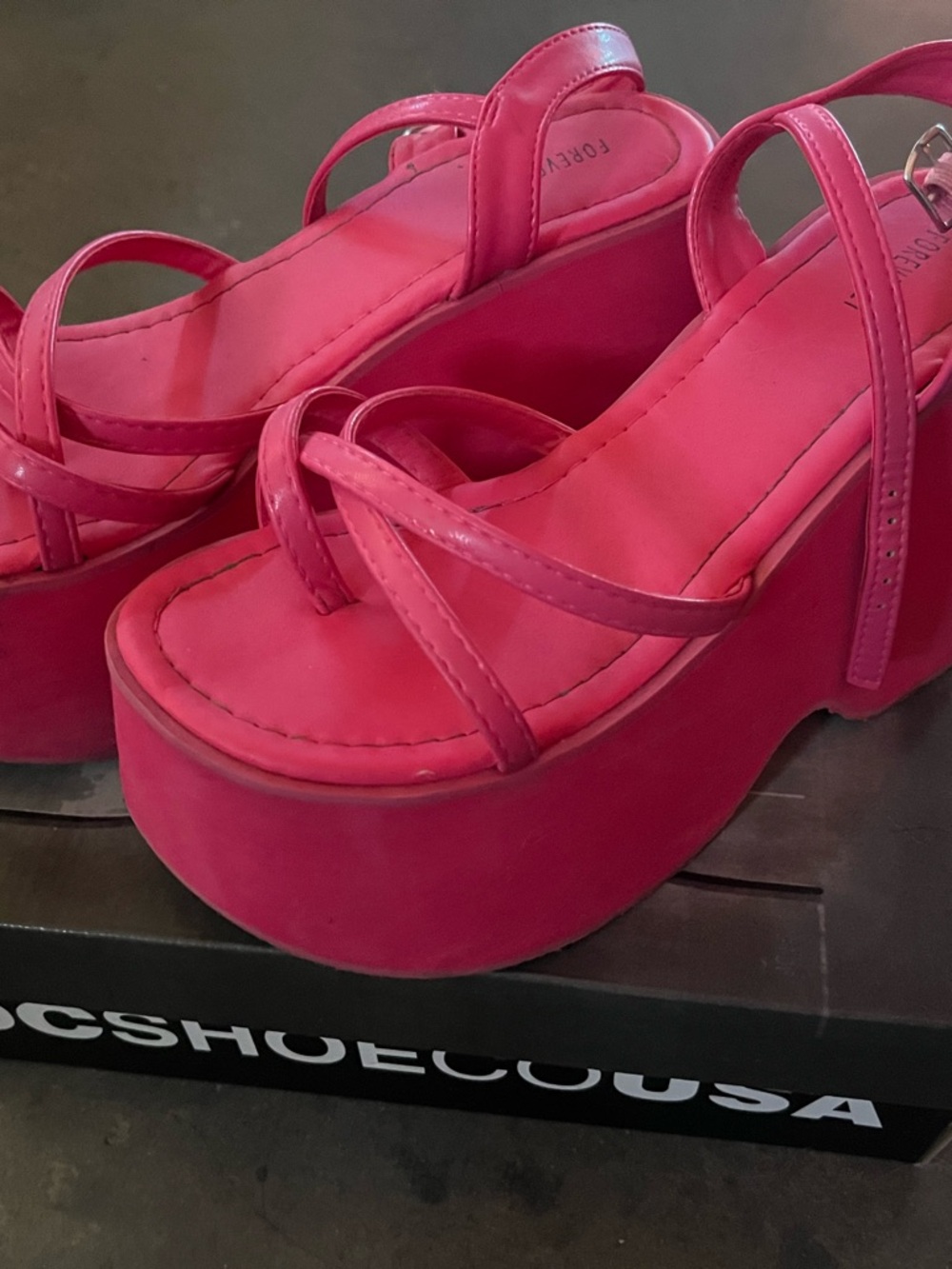 Platform Strappy Sandals in Hot Pink - Women's size 8 Forever 21